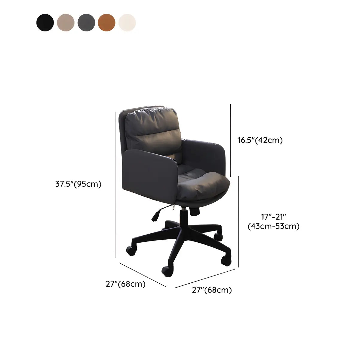 Contemporary Swivel Leather Office Chair with Wheels 