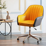 Contemporary Swivel Leather Wheels Yellow Office Chair Image - 20