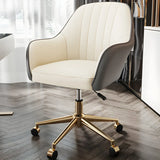 Contemporary Swivel Leather Wheels Yellow Office Chair Image - 3