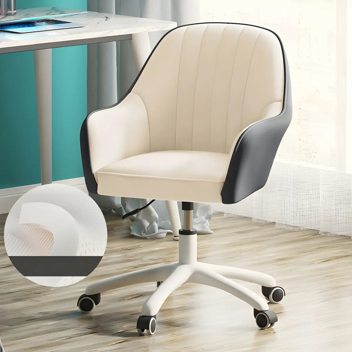 Contemporary Swivel Leather Wheels Yellow Office Chair Image - 31