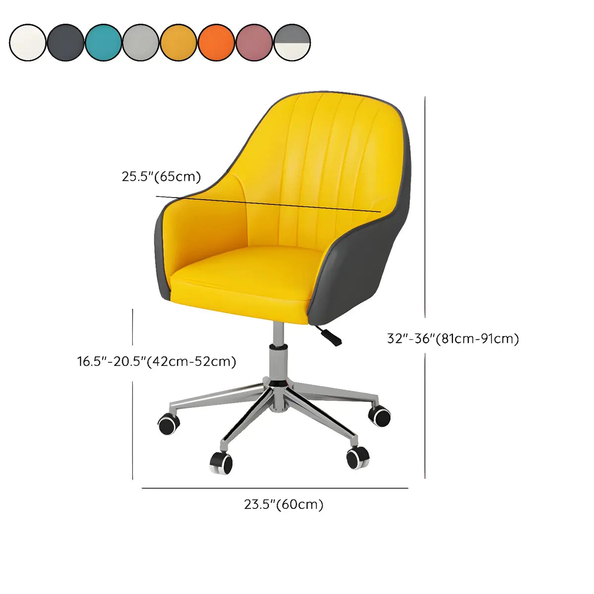 Contemporary Swivel Leather Wheels Yellow Office Chair Image - 33