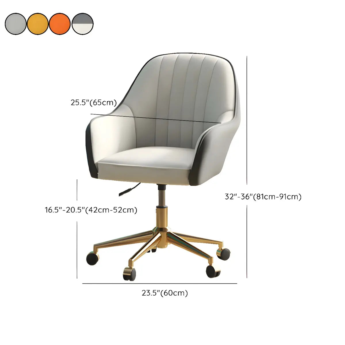 Contemporary Swivel Leather Wheels Yellow Office Chair Image - 34