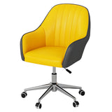 Contemporary Swivel Leather Wheels Yellow Office Chair Image - 9