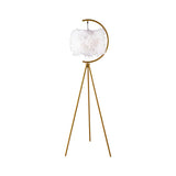 Contemporary Tripod White Feather Cylinder Floor Lamp Image - 3