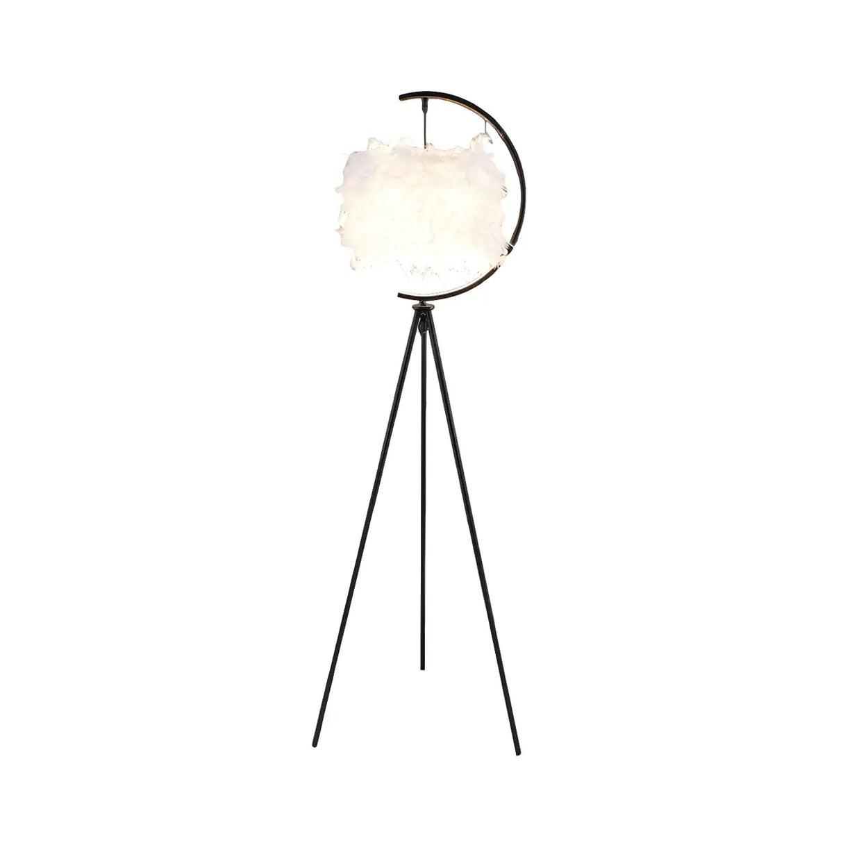 Contemporary Tripod White Feather Cylinder Floor Lamp Image - 6