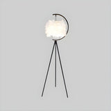 Contemporary Tripod White Feather Cylinder Floor Lamp Image - 7