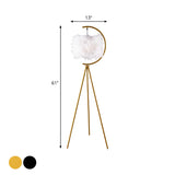 Contemporary Tripod White Feather Cylinder Floor Lamp #size