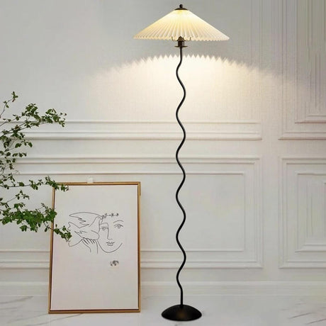 Contemporary Umbrella and Black Wavy Floor Lamp Image - 1