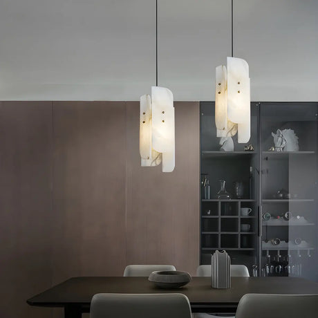 Contemporary Vertical Alabaster Dining Room Pendant Light Image - 1