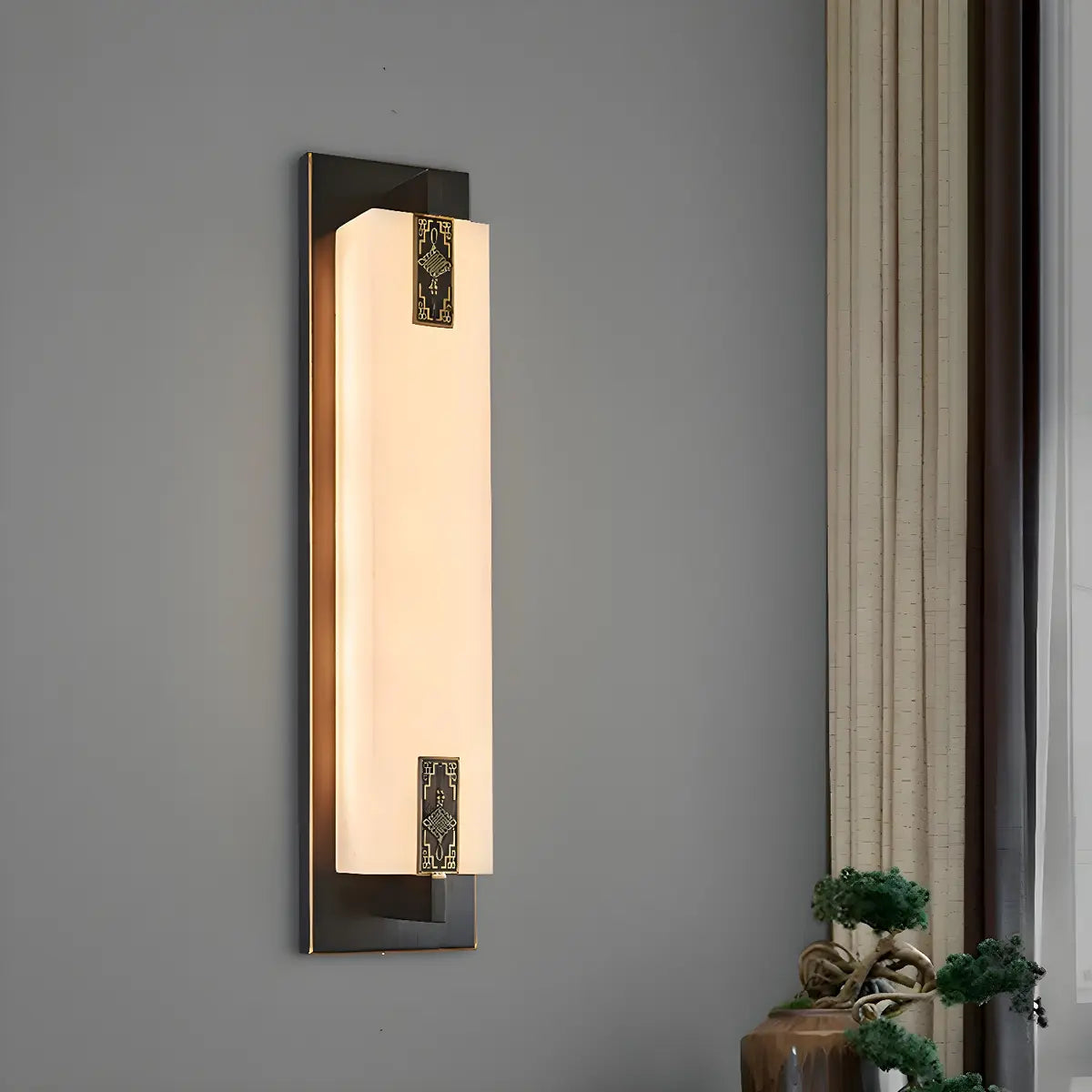 Contemporary Vertical Rectangle Black Alabaster Wall Lamp Image - 1