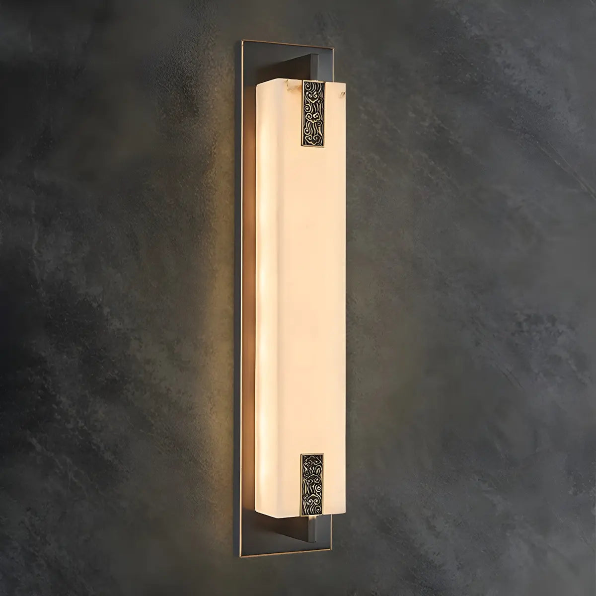 Contemporary Vertical Rectangle Black Alabaster Wall Lamp Image - 10