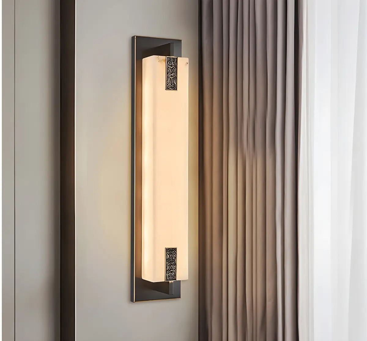 Contemporary Vertical Rectangle Black Alabaster Wall Lamp Image - 4