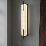 Contemporary Vertical Rectangle Metal Alabaster Wall Lamp Image - 1