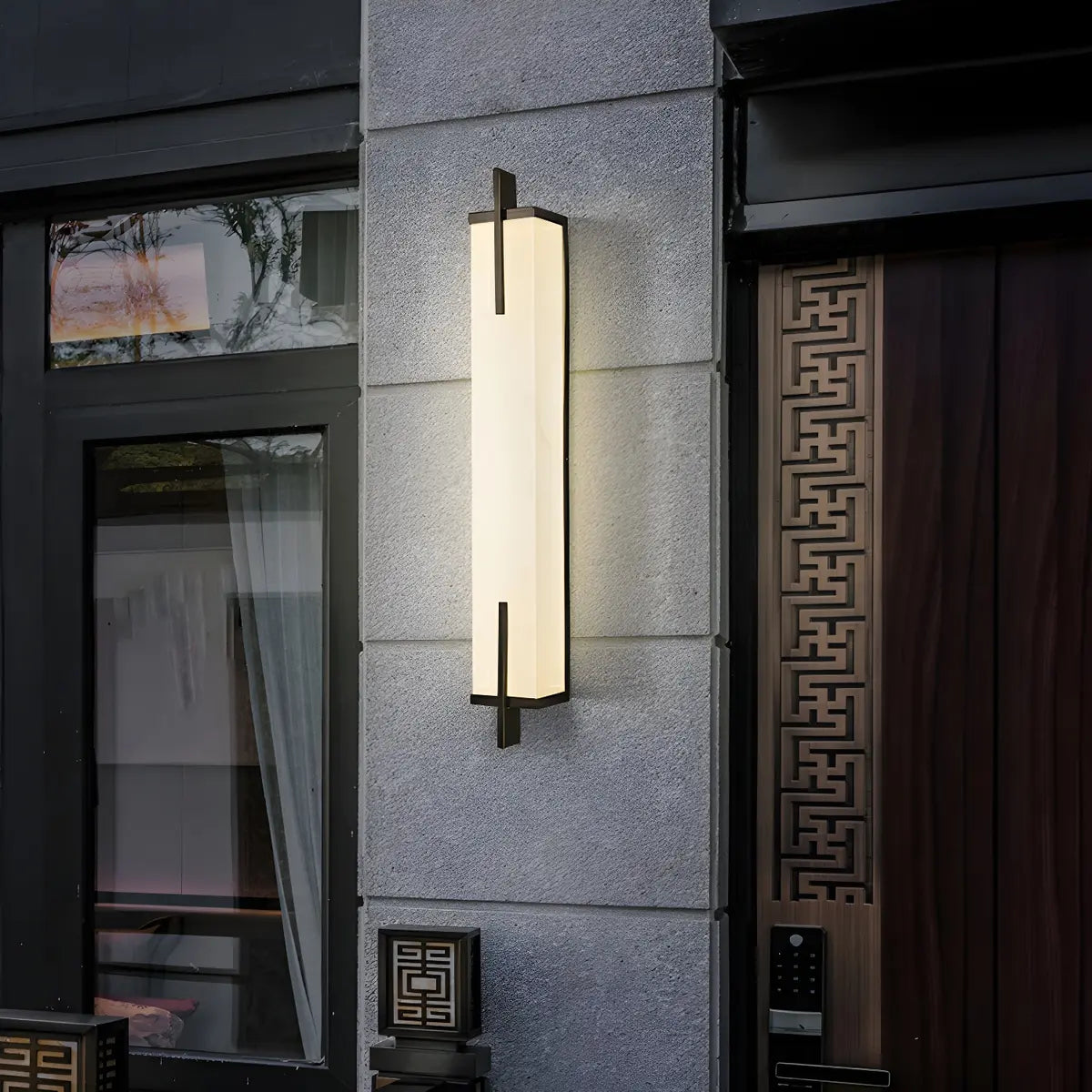 Contemporary Vertical Rectangle Metal Alabaster Wall Lamp Image - 15