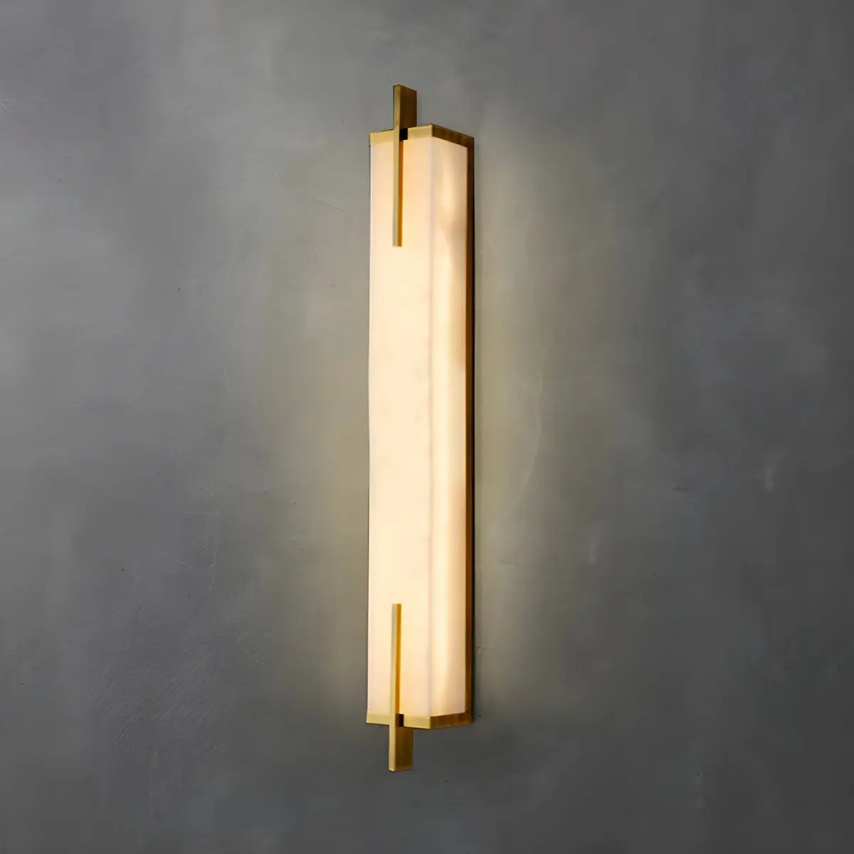 Contemporary Vertical Rectangle Metal Alabaster Wall Lamp Image - 3