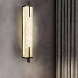 Contemporary Vertical Rectangle Metal Alabaster Wall Lamp Image - 4