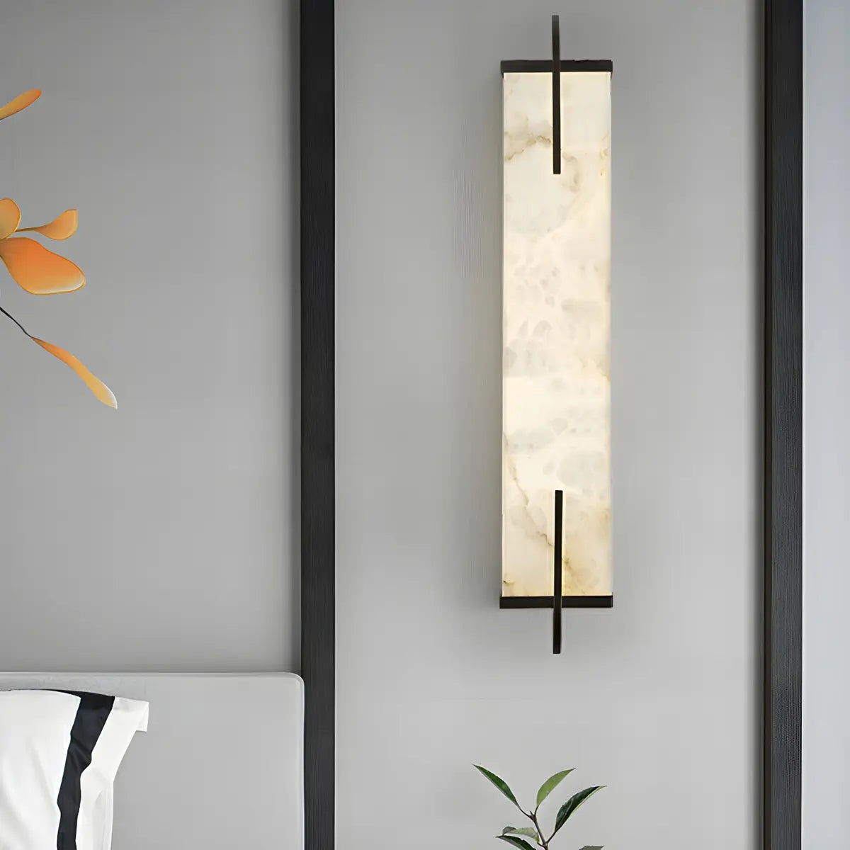 Contemporary Vertical Rectangle Metal Alabaster Wall Lamp Image - 5