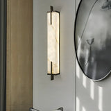 Contemporary Vertical Rectangle Metal Alabaster Wall Lamp Image - 6