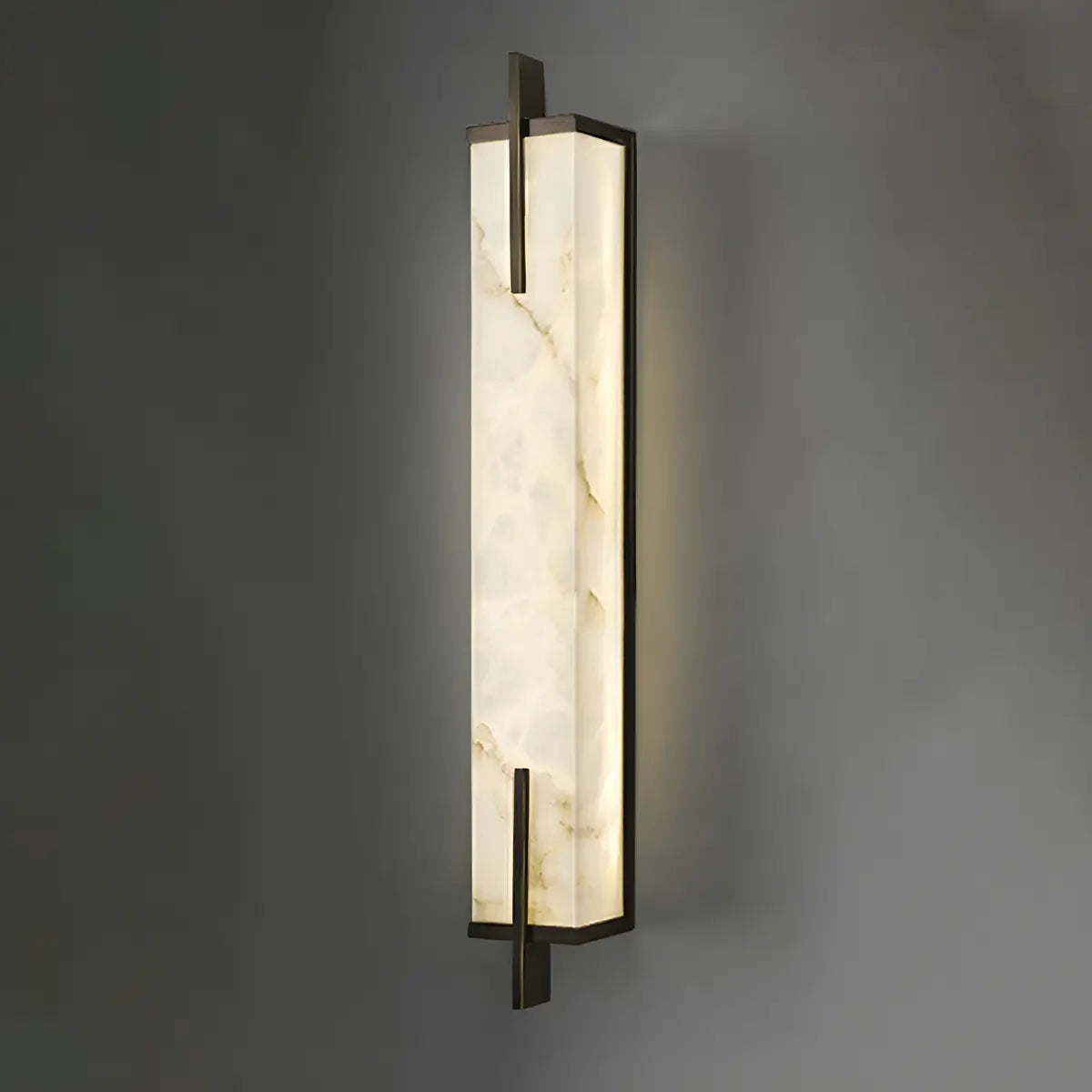 Contemporary Vertical Rectangle Metal Alabaster Wall Lamp Image - 8