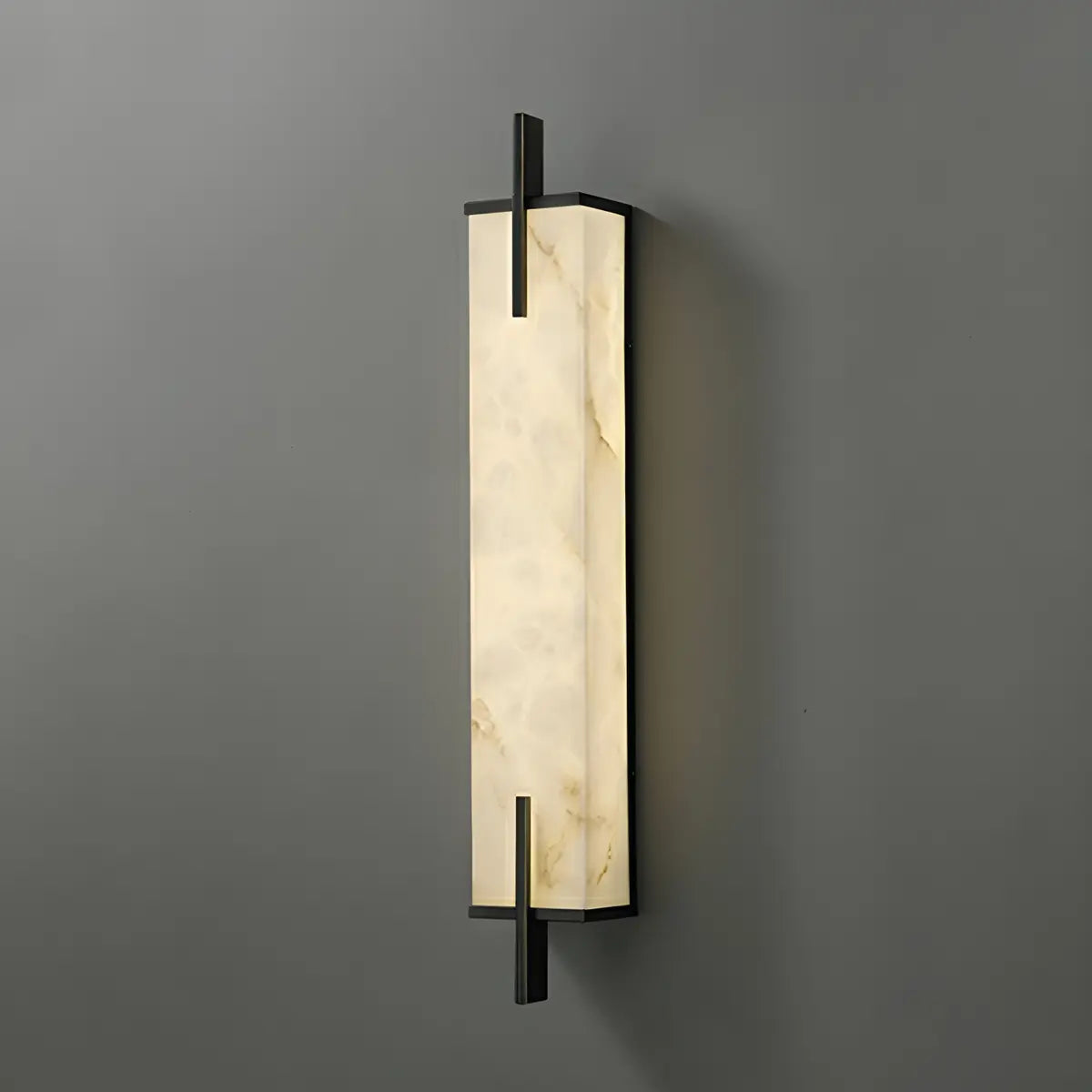 Contemporary Vertical Rectangle Metal Alabaster Wall Lamp Image - 9