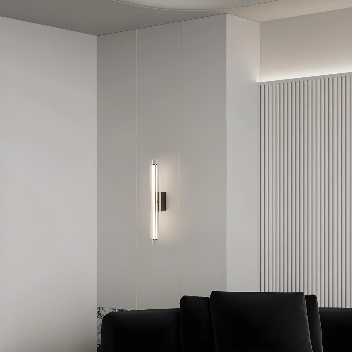 Contemporary Vertical Ribbed Glass Wall Sconce Image - 6