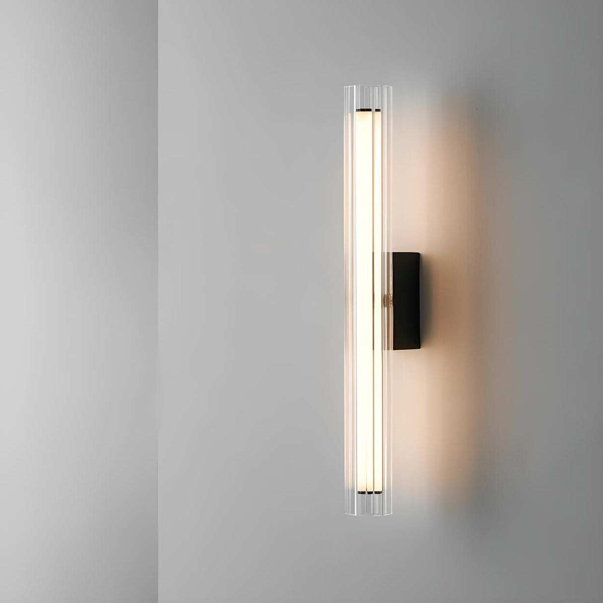 Contemporary Vertical Ribbed Glass Wall Sconce Image - 8