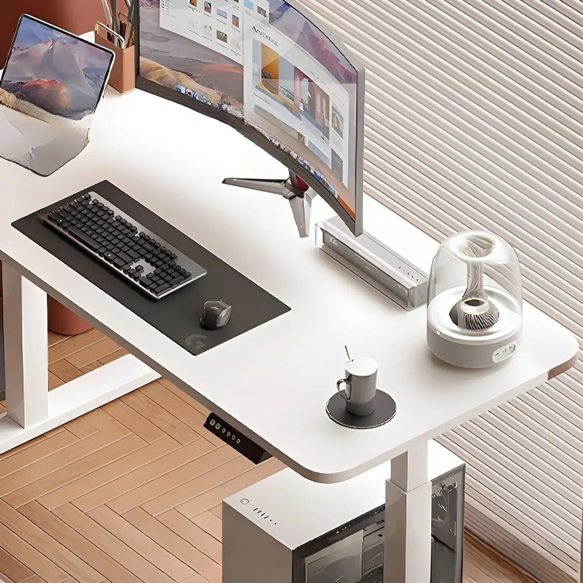 Contemporary White Adjustable T-Shape Standing Desk Image - 10