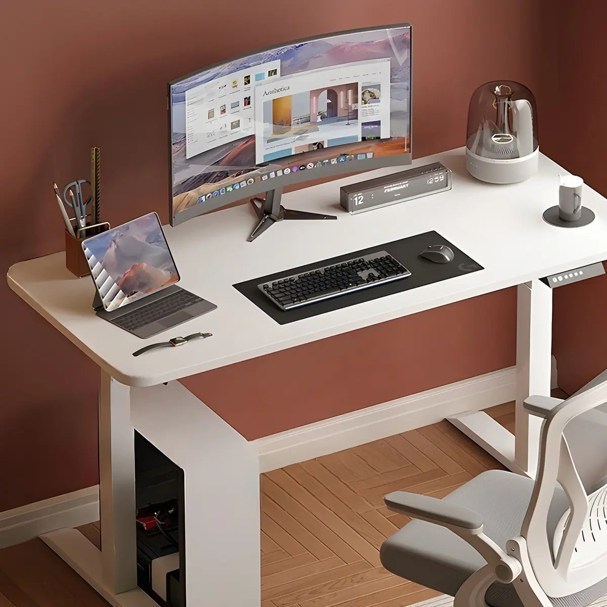 Contemporary White Adjustable T-Shape Standing Desk Image - 11