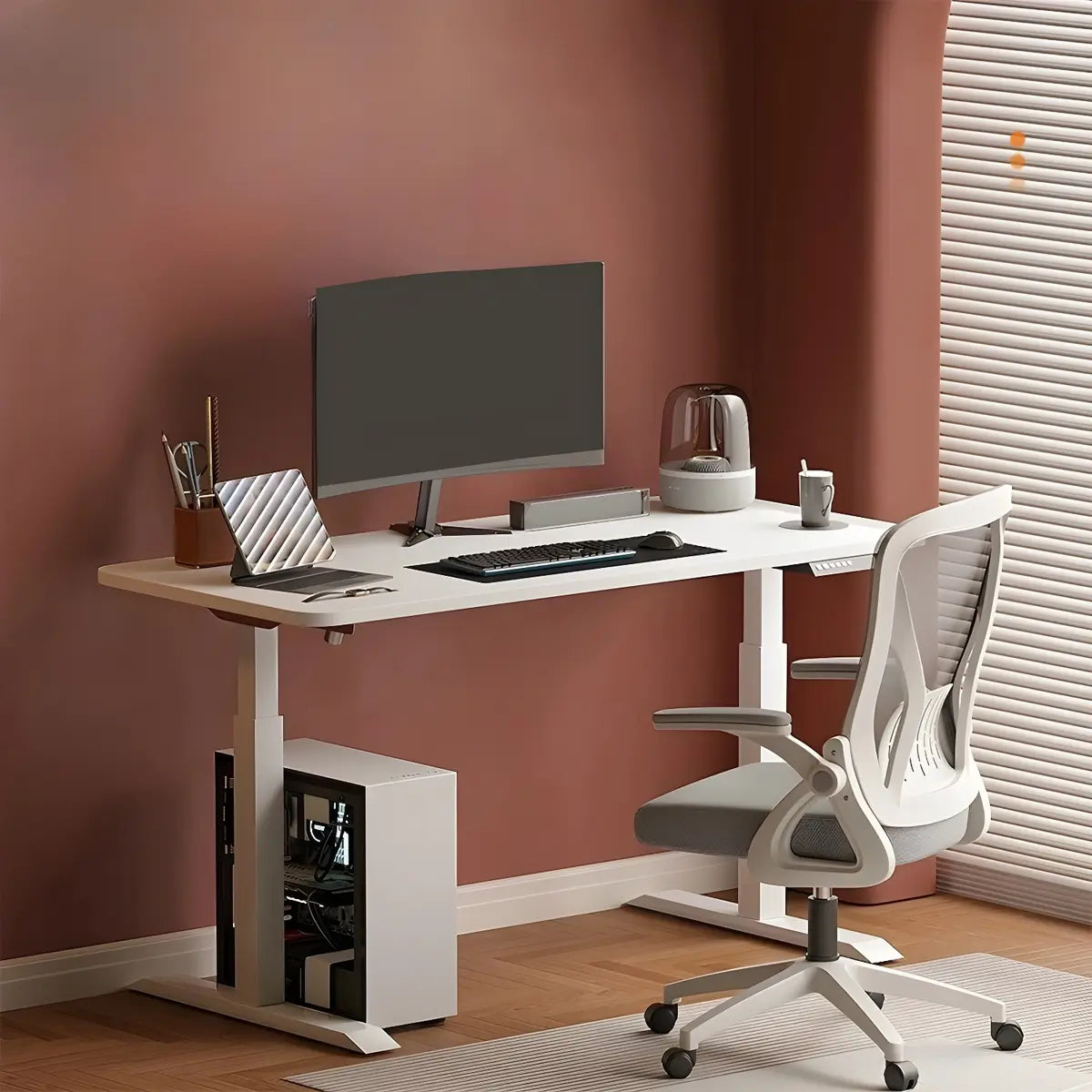 Contemporary White Adjustable T-Shape Standing Desk Image - 6