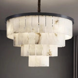 Contemporary White Alabaster Tiered Living Room Chandelier Image - 1