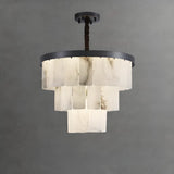 Contemporary White Alabaster Tiered Living Room Chandelier Image - 2