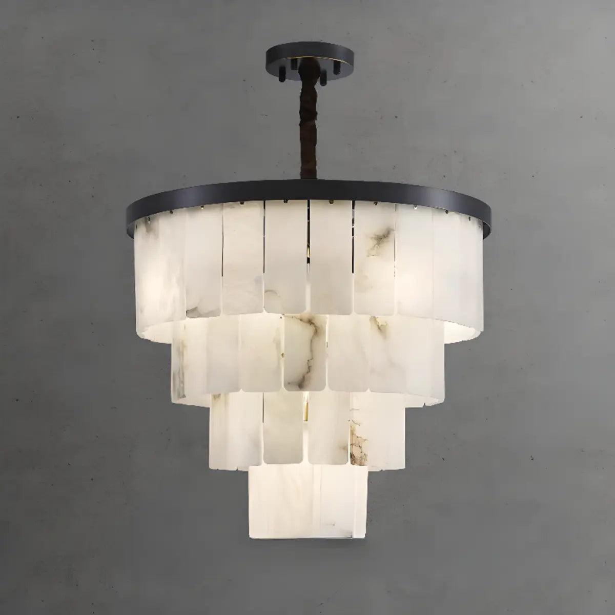 Contemporary White Alabaster Tiered Living Room Chandelier Image - 3