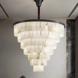 Contemporary White Alabaster Tiered Living Room Chandelier Image - 4