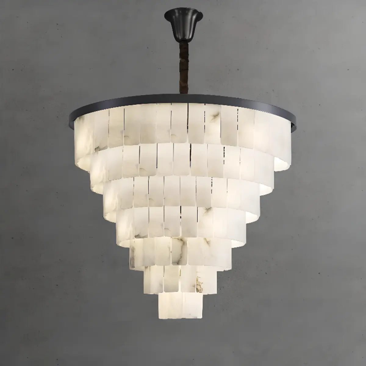 Contemporary White Alabaster Tiered Living Room Chandelier Image - 7