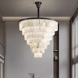 Contemporary White Alabaster Tiered Living Room Chandelier Image - 8