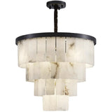 Contemporary White Alabaster Tiered Living Room Chandelier Image - 9