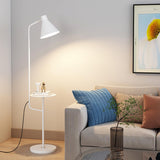 Contemporary White Cone Floor Lamp with Side Table Image - 1