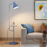 Contemporary White Cone Floor Lamp with Side Table Image - 2