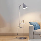 Contemporary White Cone Floor Lamp with Side Table Image - 6