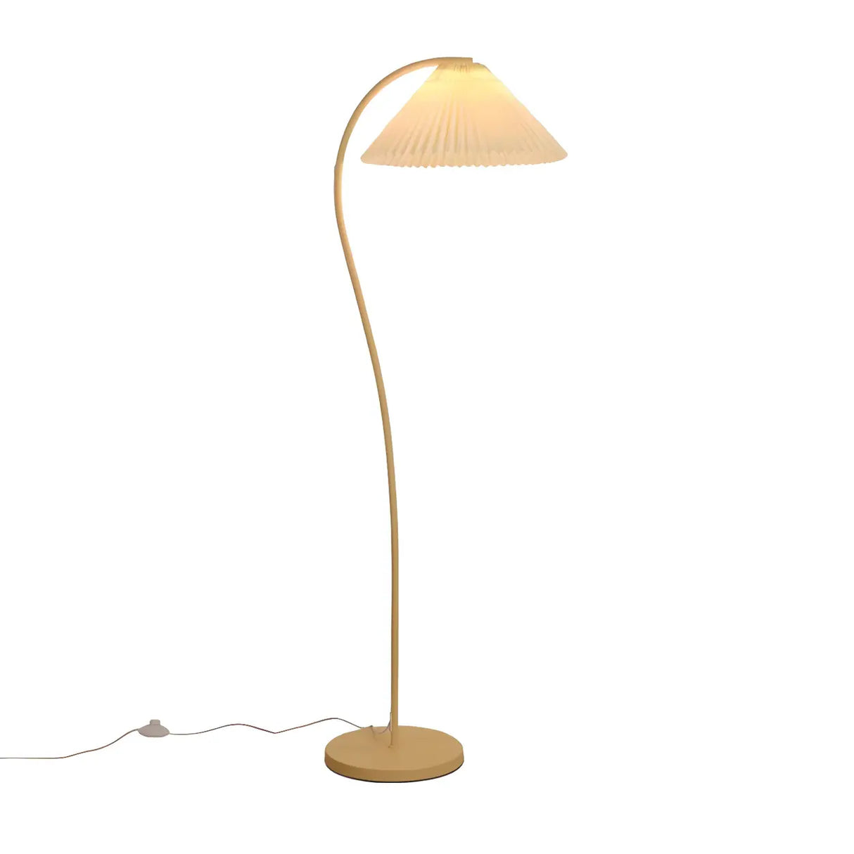 Contemporary White Curved Arm Pleated Floor Lamp Image - 5