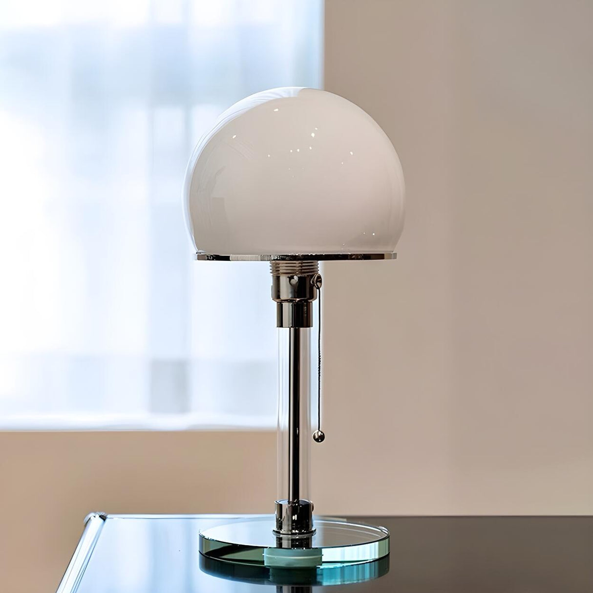 Contemporary White Dome Shade Glass Bedside Table Lamp Image - 1