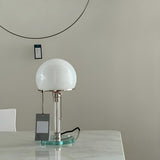 Contemporary White Dome Shade Glass Bedside Table Lamp Image - 11