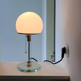 Contemporary White Dome Shade Glass Bedside Table Lamp Image - 2