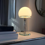 Contemporary White Dome Shade Glass Bedside Table Lamp Image - 3