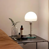 Contemporary White Dome Shade Glass Bedside Table Lamp Image - 8