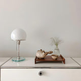 Contemporary White Dome Shade Glass Bedside Table Lamp Image - 9