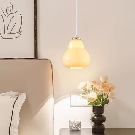 Contemporary White Glass Gourd Pendant Light Flexible Length Image - 1