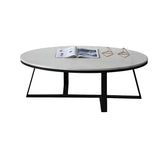 Contemporary White Gold Oval Stone Top Coffee Table Image - 3