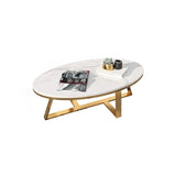 Contemporary White Gold Oval Stone Top Coffee Table Image - 7