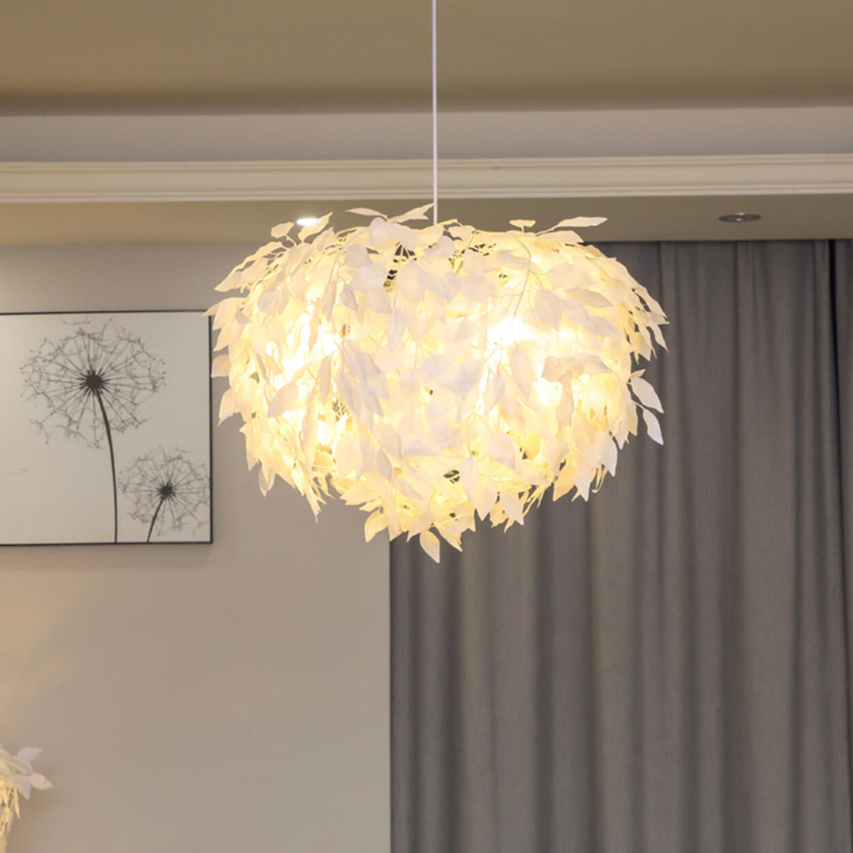 Contemporary White Leaf Adjustable Height Chandelier  Image - 1